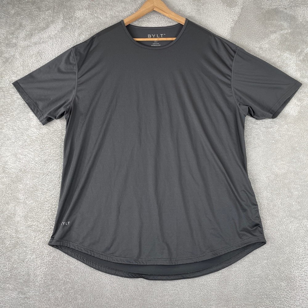 BYLT Drop Cut Shirt Mens 2XL Charcoal Gray Performance Mesh Athletic Stretch